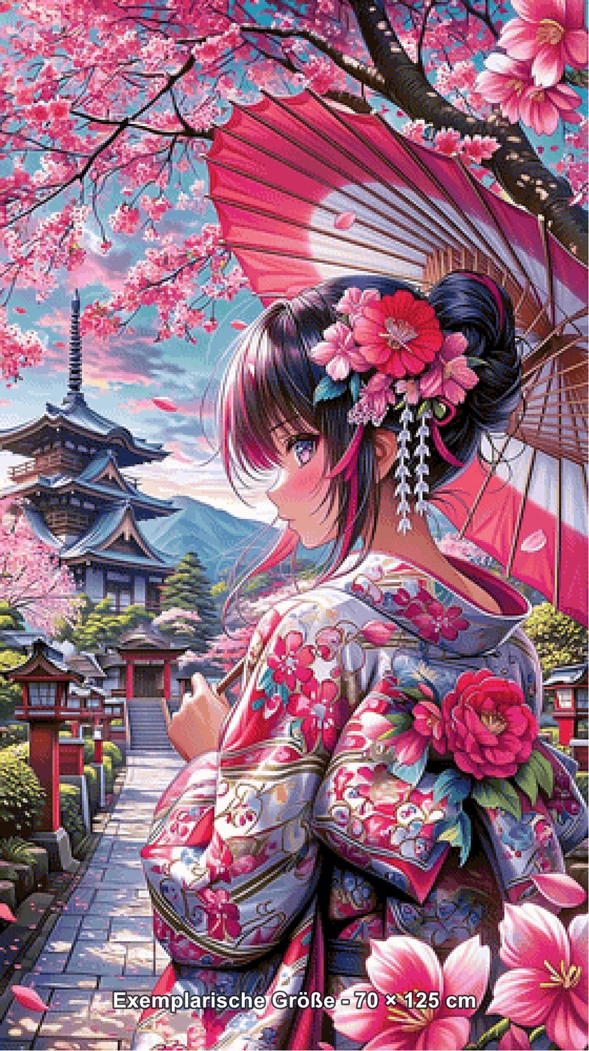 Diamond Painting - Elly_A.I - Sakura-Zauber am Tempelpfad [Digital] - Rendering einer exemplarischen Größe