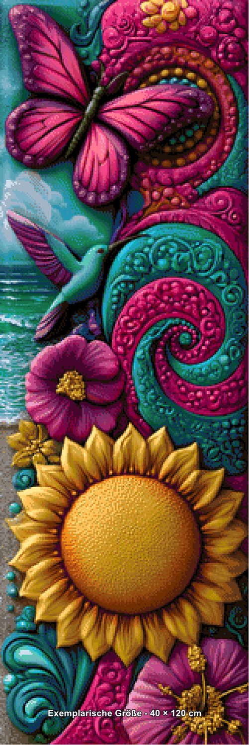 Diamond Painting - Elly_A.I - Sonnenblumenzauber und Schmetterlingsglück [Digital] - Rendering einer exemplarischen Größe