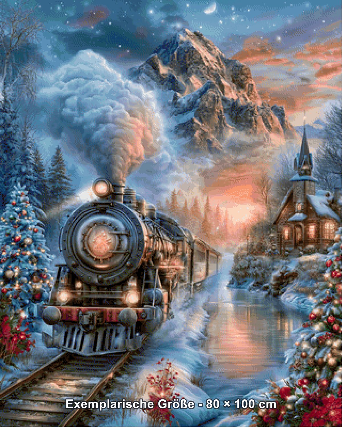 Diamond Painting - Elly_A.I - Weihnachtszauber auf Schienen [Digital] - Rendering einer exemplarischen Größe