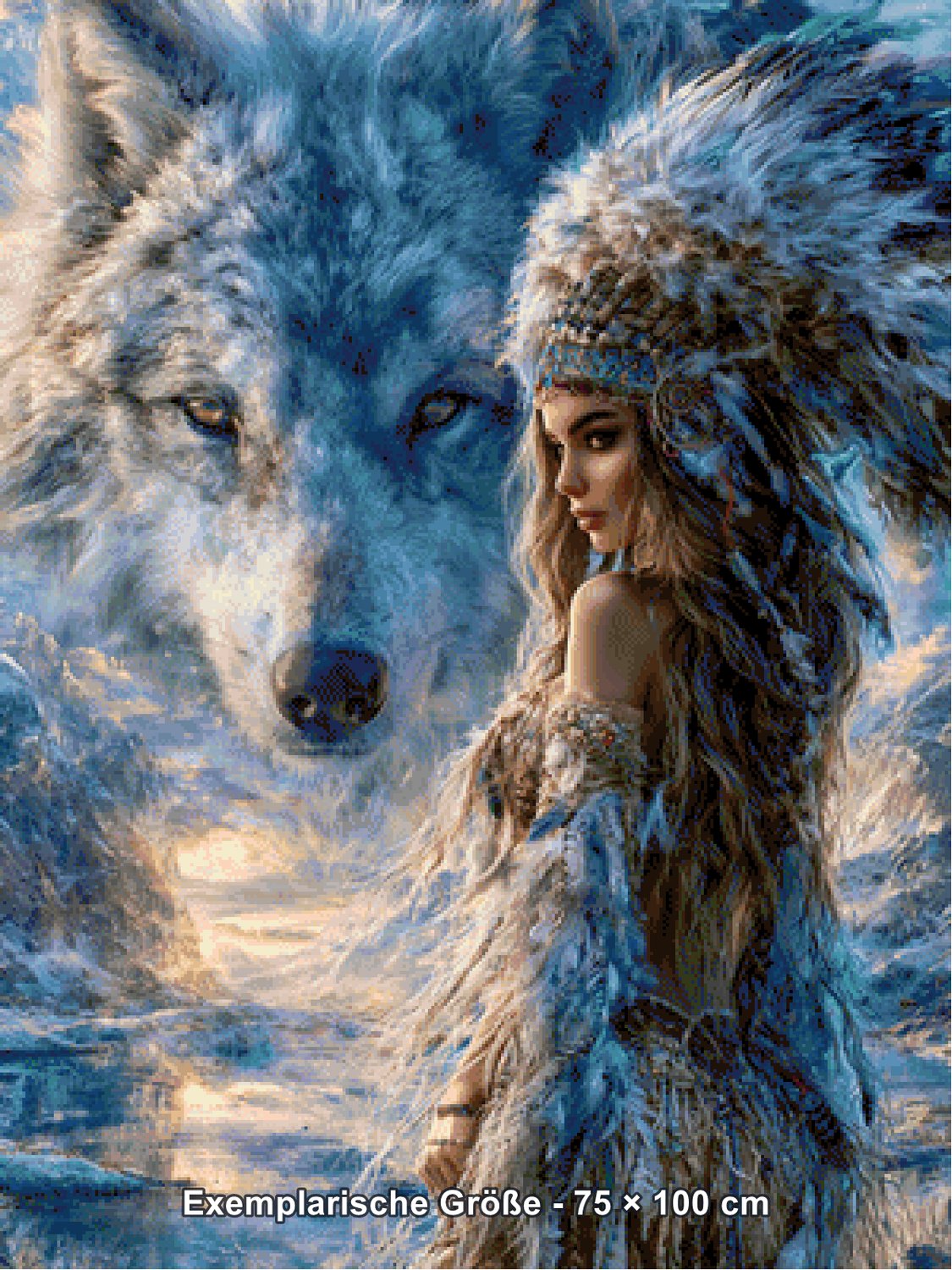 Diamond Painting - Elly_A.I - Wolfsgeist der Winterkriegerin [Digital] - Rendering einer exemplarischen Größe
