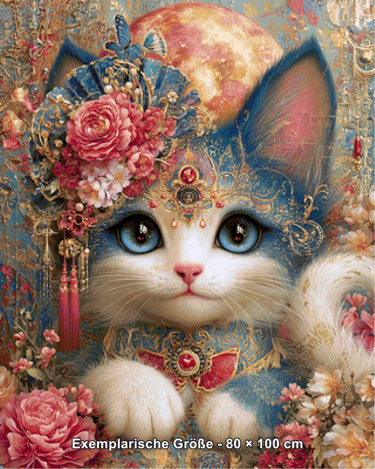 Diamond Painting - Elly_A.I - Blütenzauber der Mondkatze [Digital] - Rendering einer exemplarischen Größe