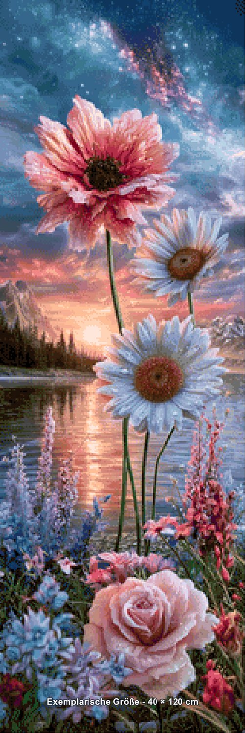 Diamond Painting - Elly_A.I - Blütenzauber unterm Sternenzelt [Digital] - Rendering einer exemplarischen Größe