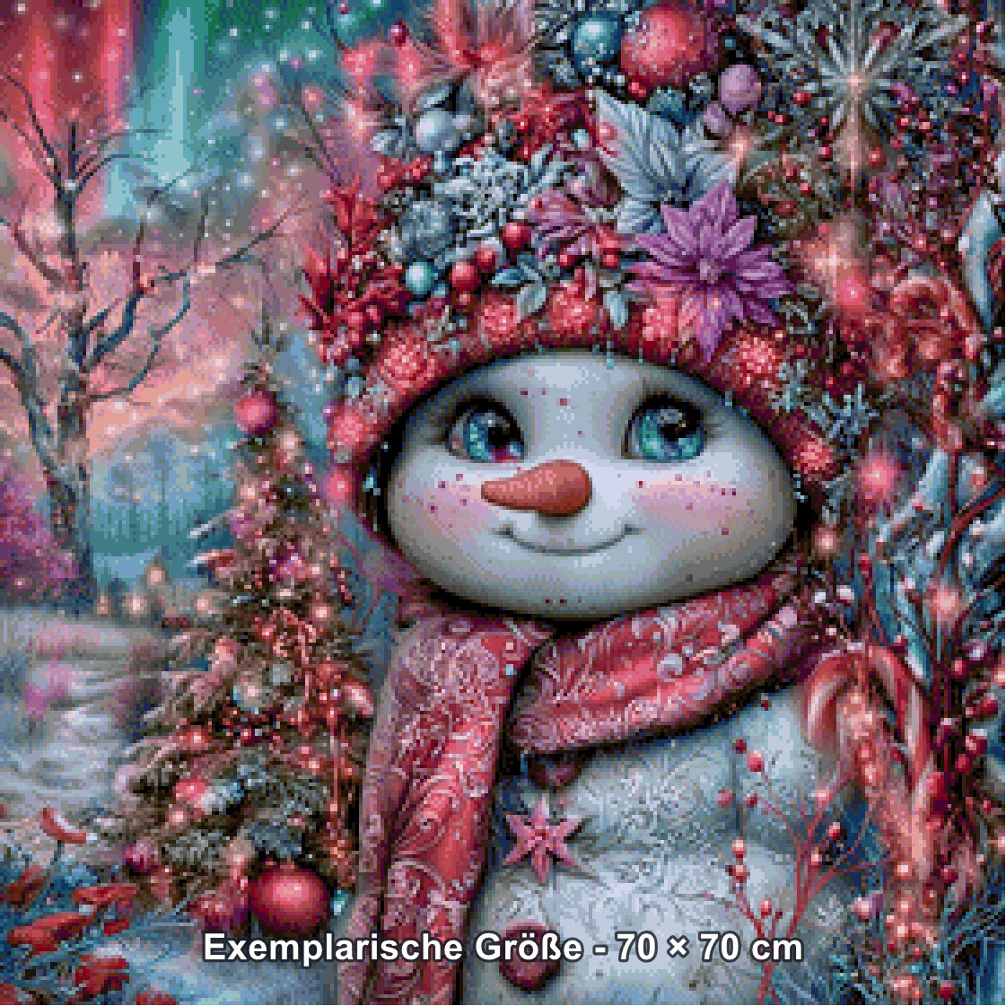 Diamond Painting - Elly_A.I - Funkelnder Blüten-Schneemann [Digital] - Rendering einer exemplarischen Größe