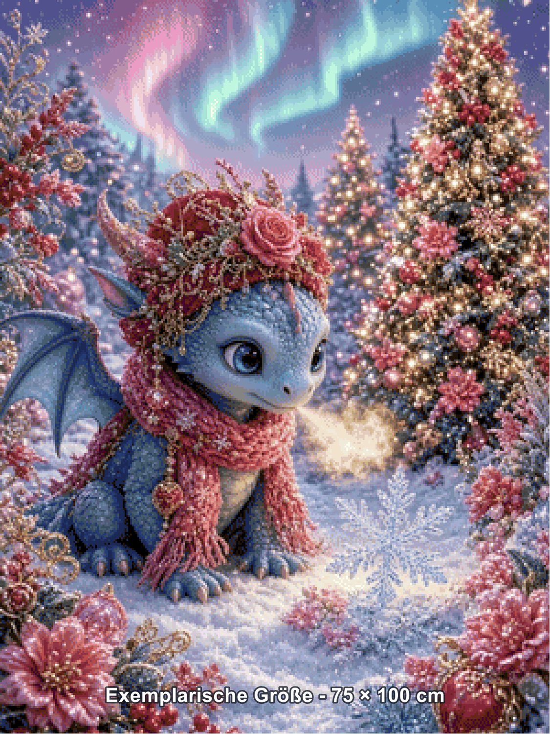 Diamond Painting - Elly_A.I - Funkelnder Weihnachtsdrache [Digital] - Rendering einer exemplarischen Größe