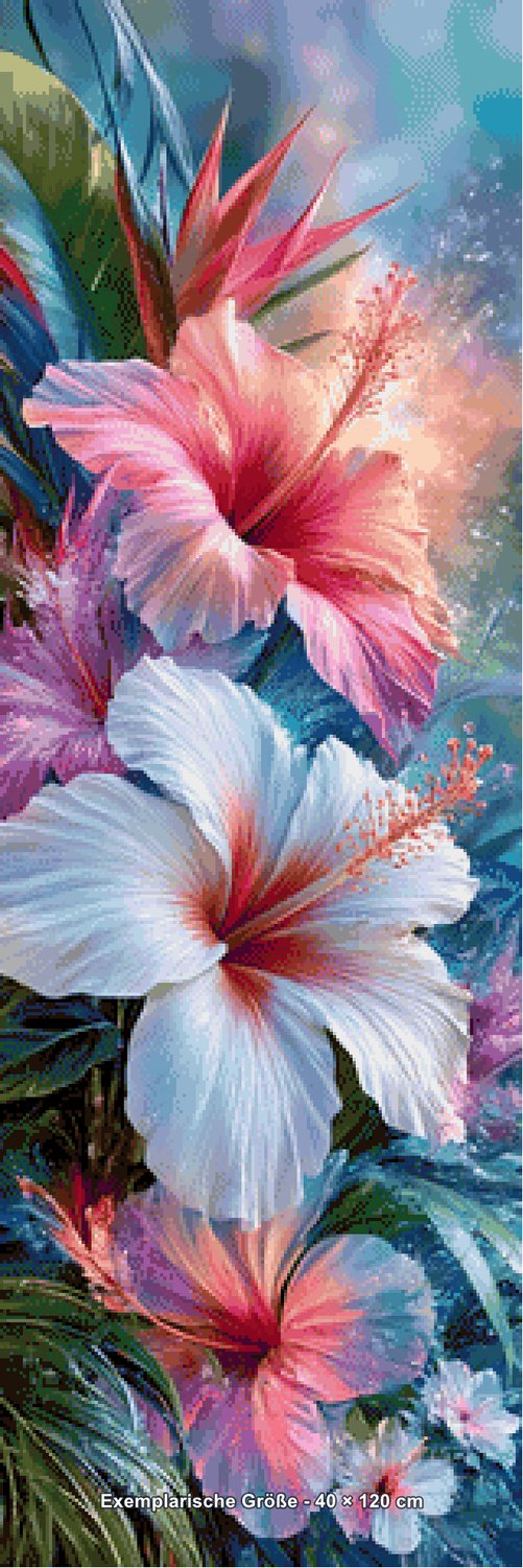 Diamond Painting - Elly_A.I - Hibiskuszauber im Lichtregen [Digital] - Rendering einer exemplarischen Größe