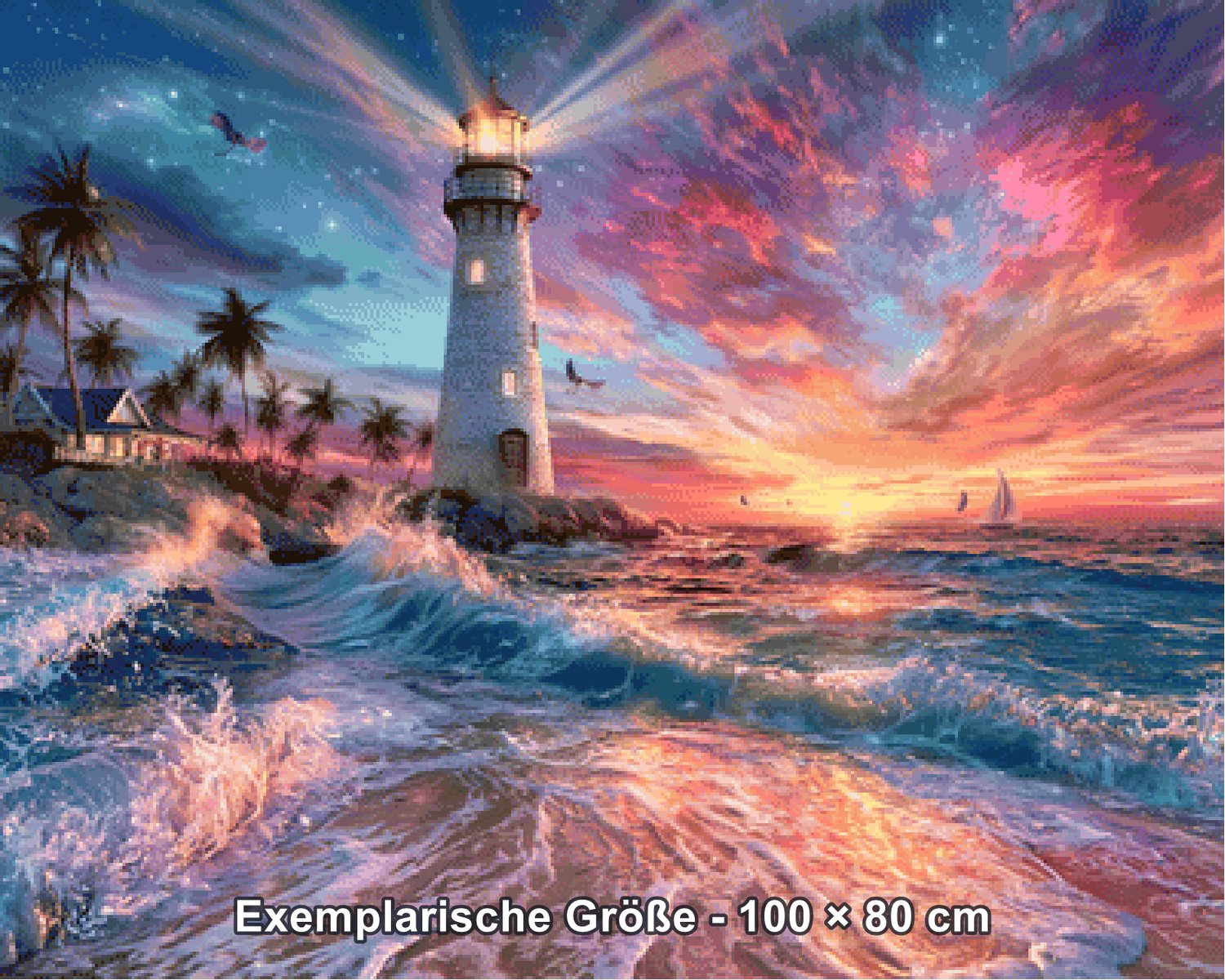 Diamond Painting - Elly_A.I - Leuchtturm im Farbenrausch [Digital] - Rendering einer exemplarischen Größe