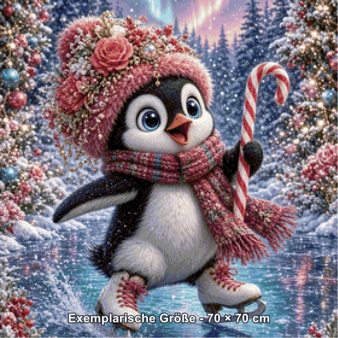 Diamond Painting - Elly_A.I - Pinguinzauber mit Zuckerstange [Digital] - Rendering einer exemplarischen Größe