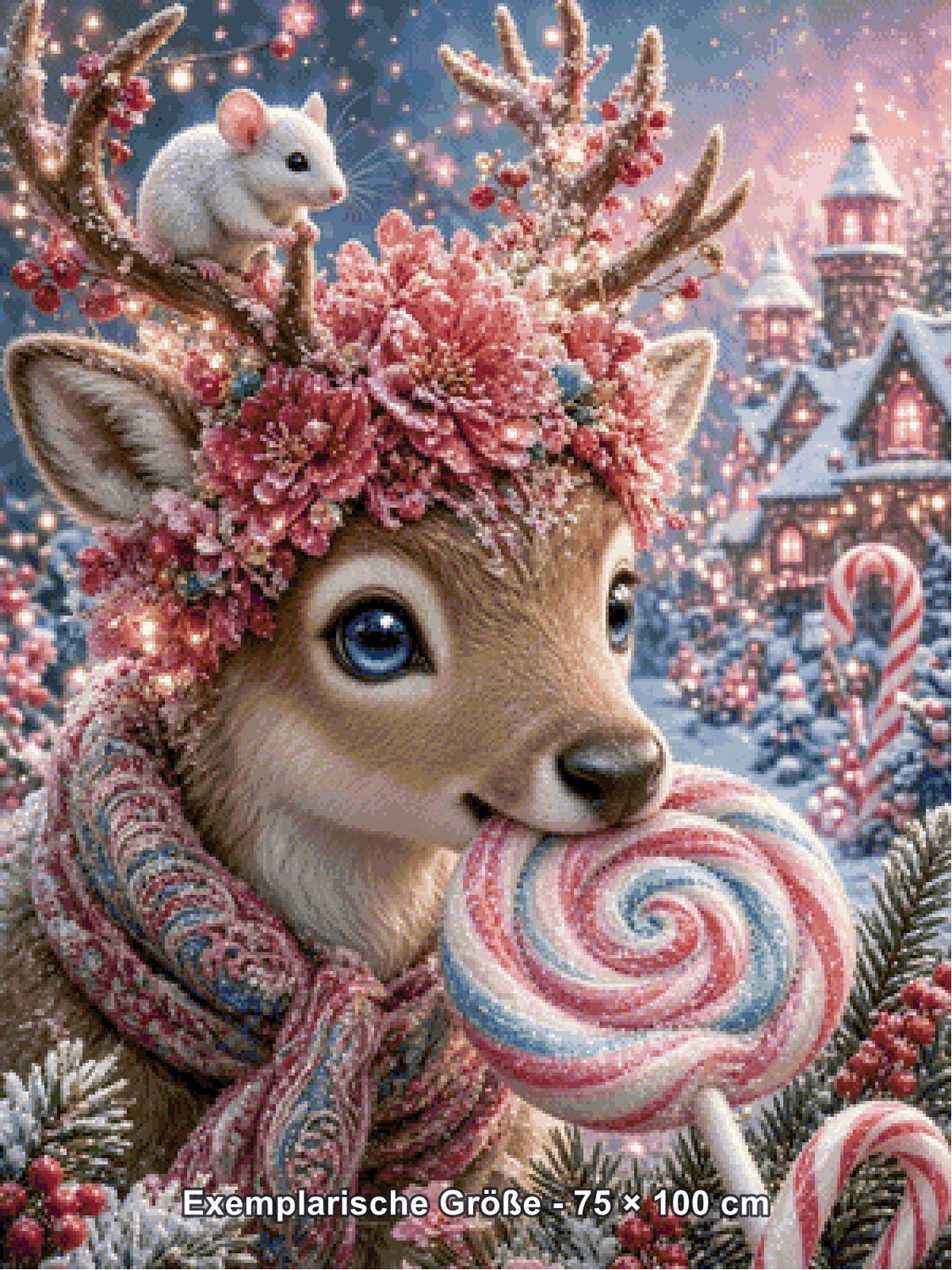 Diamond Painting - Elly_A.I - Rentierkitz im Weihnachtszauber [Digital] - Rendering einer exemplarischen Größe