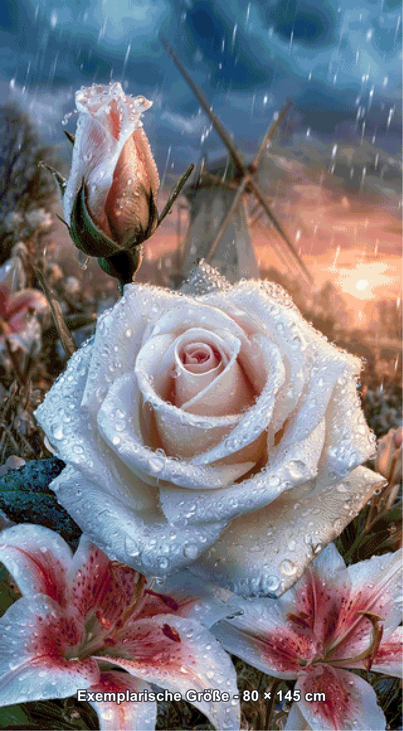 Diamond Painting - Elly_A.I - Rosenglanz im Abendregen [Digital] - Rendering einer exemplarischen Größe