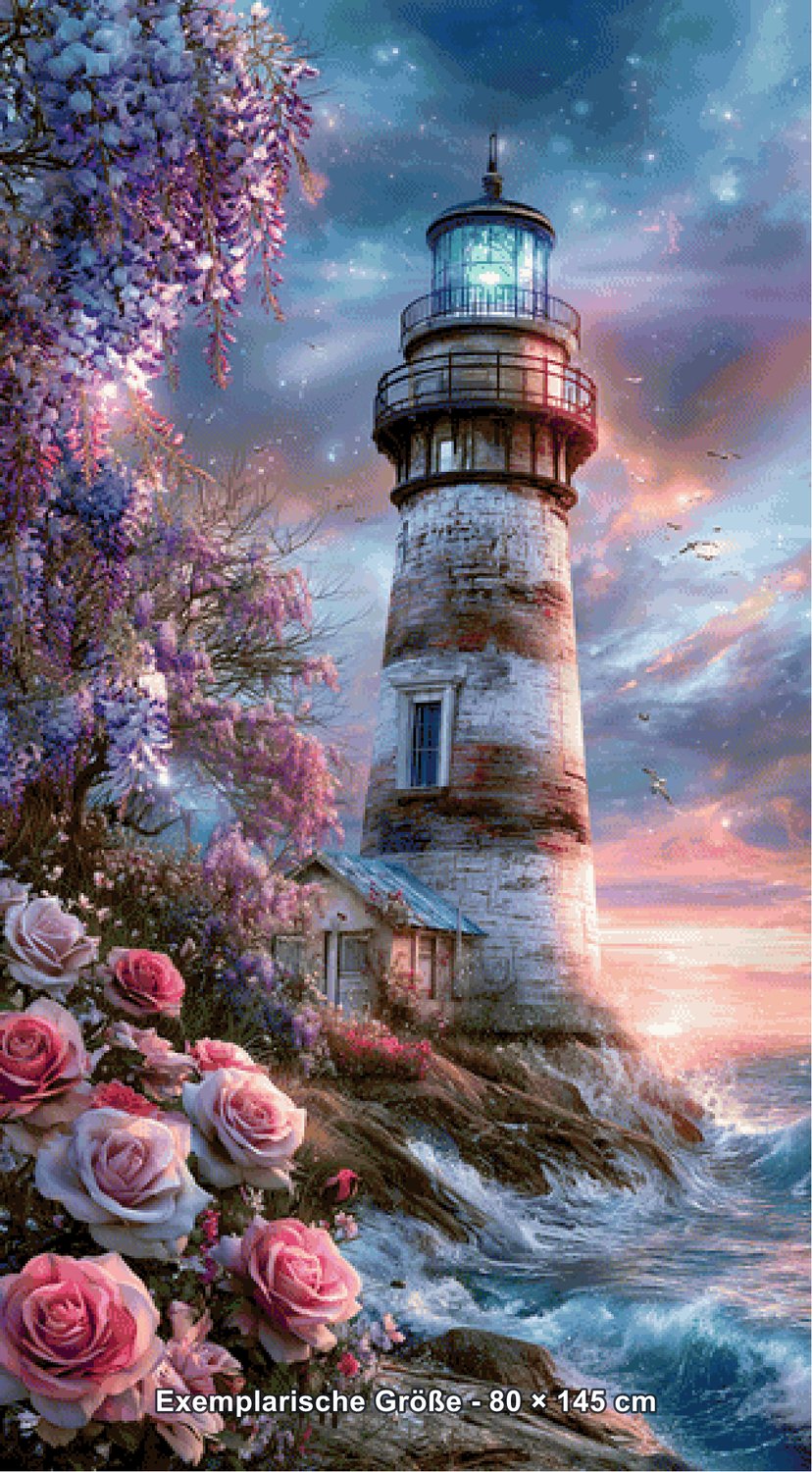 Diamond Painting - Elly_A.I - Rosenzauber am Leuchtturm [Digital] - Rendering einer exemplarischen Größe