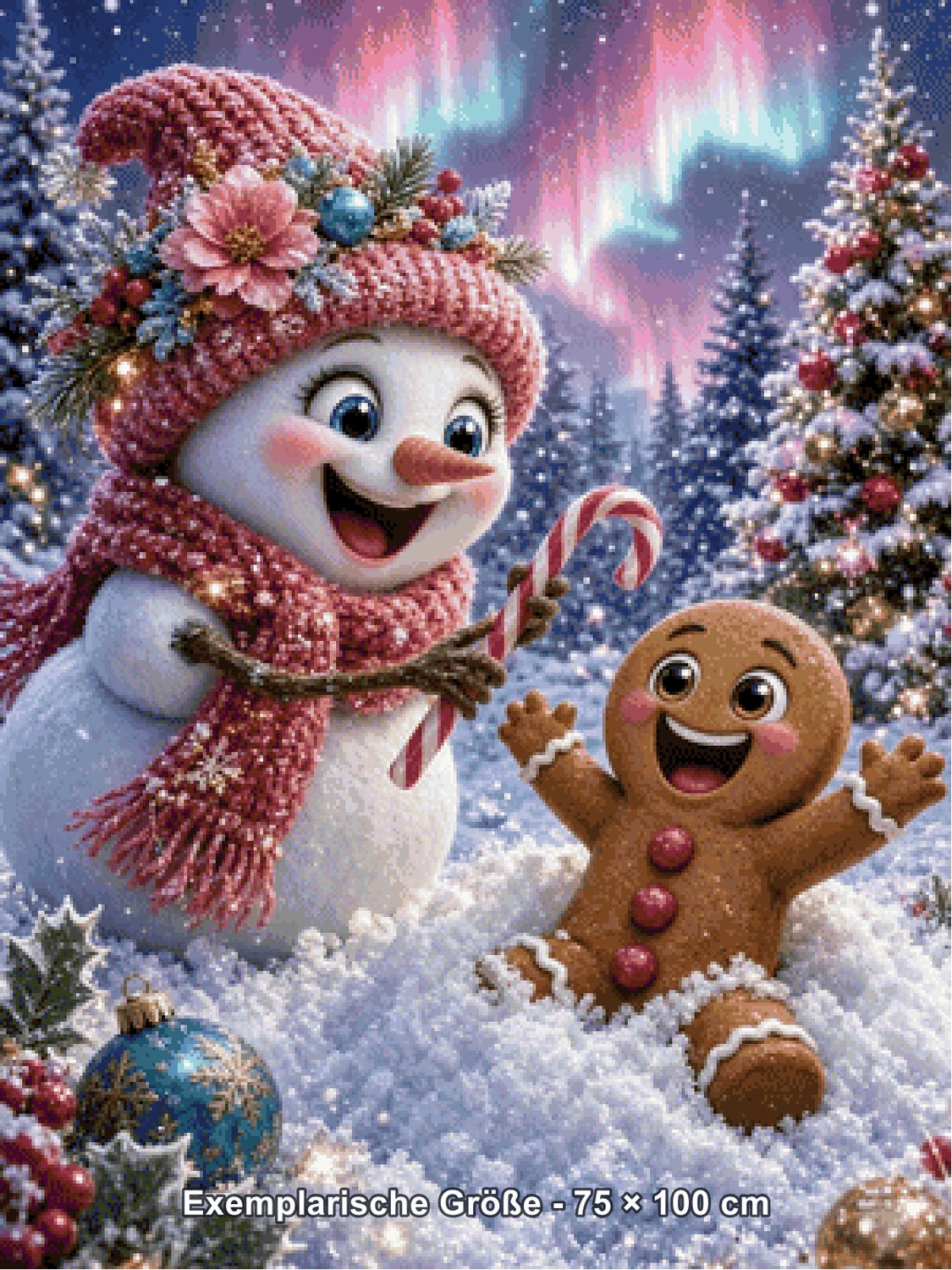 Diamond Painting - Elly_A.I - Schneemann und Lebkuchenzauber [Digital] - Rendering einer exemplarischen Größe