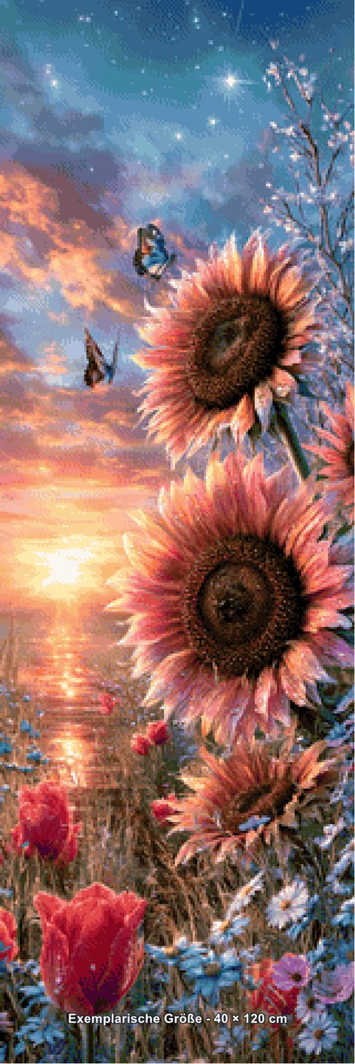 Diamond Painting - Elly_A.I - Sonnenblumen im Abendzauber [Digital] - Rendering einer exemplarischen Größe
