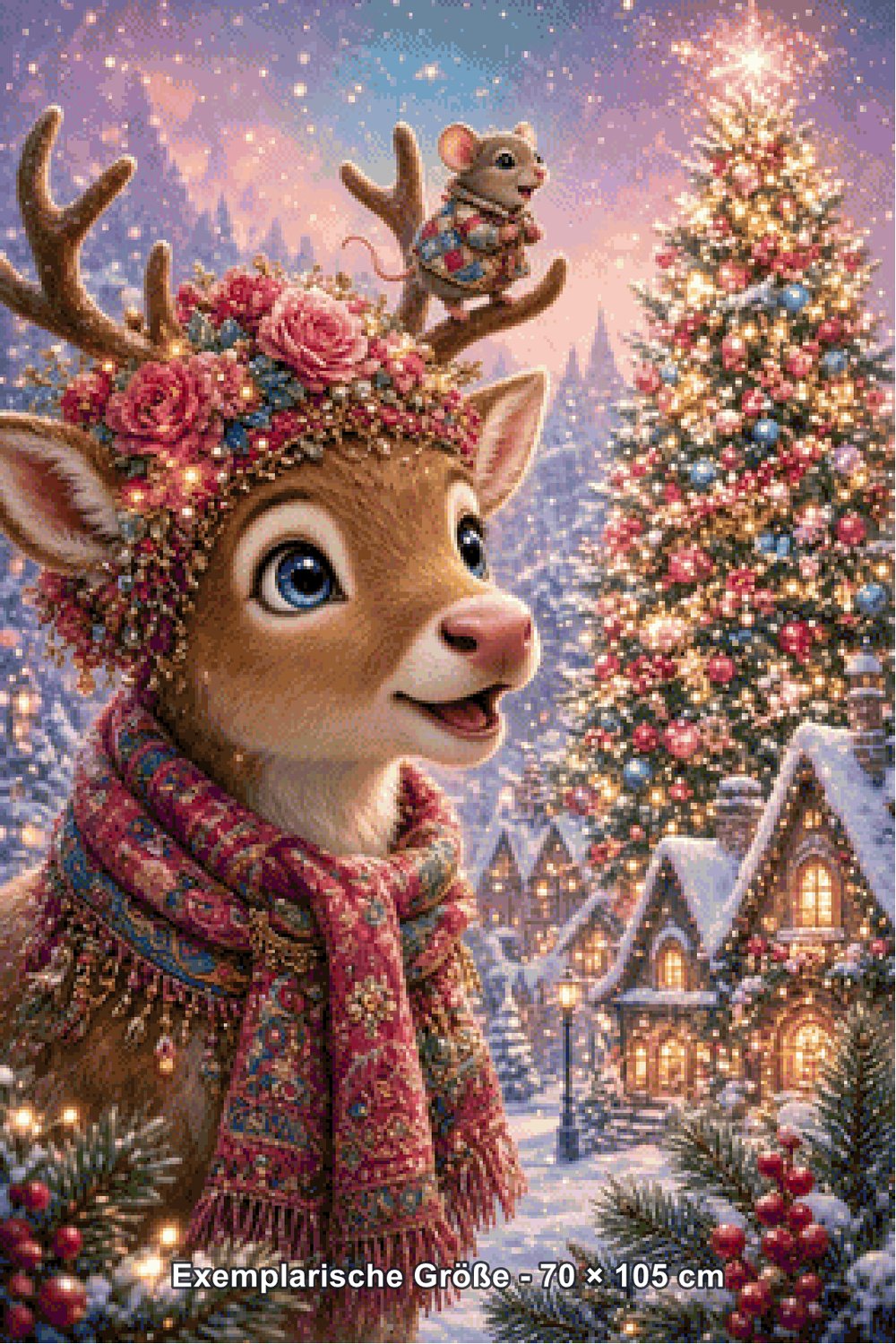 Diamond Painting - Elly_A.I - Weihnachtsglanz und Rentierglück [Digital] - Rendering einer exemplarischen Größe