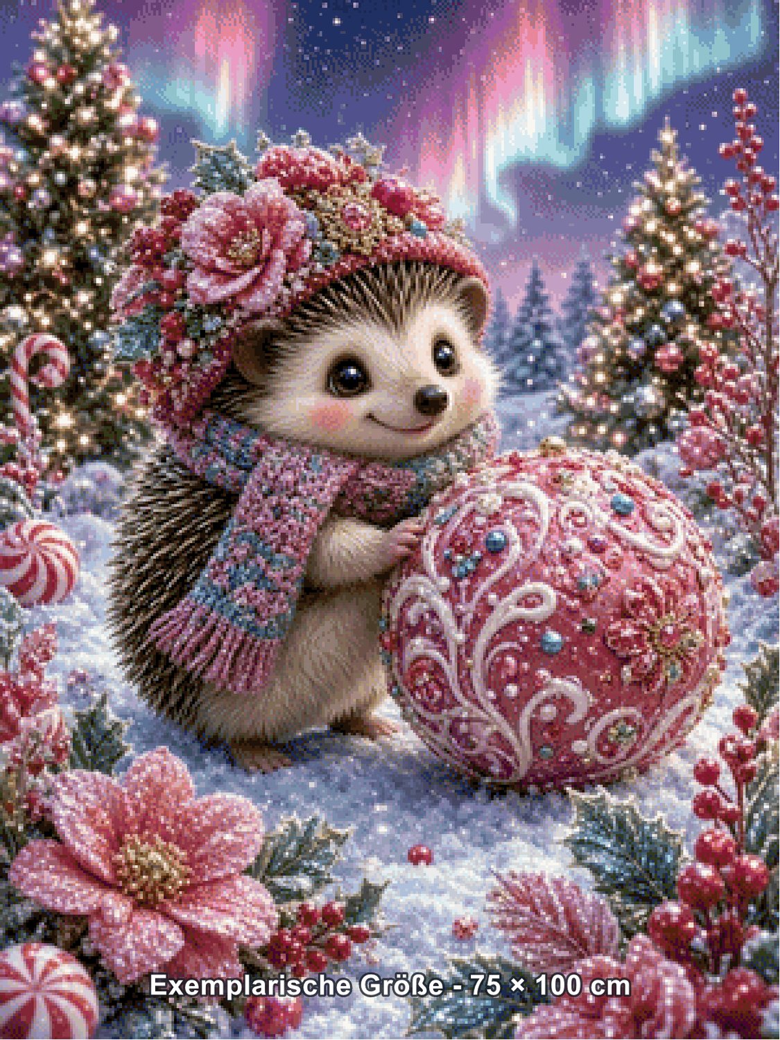 Diamond Painting - Elly_A.I - Zuckersüßer Weihnachtsigel [Digital] - Rendering einer exemplarischen Größe