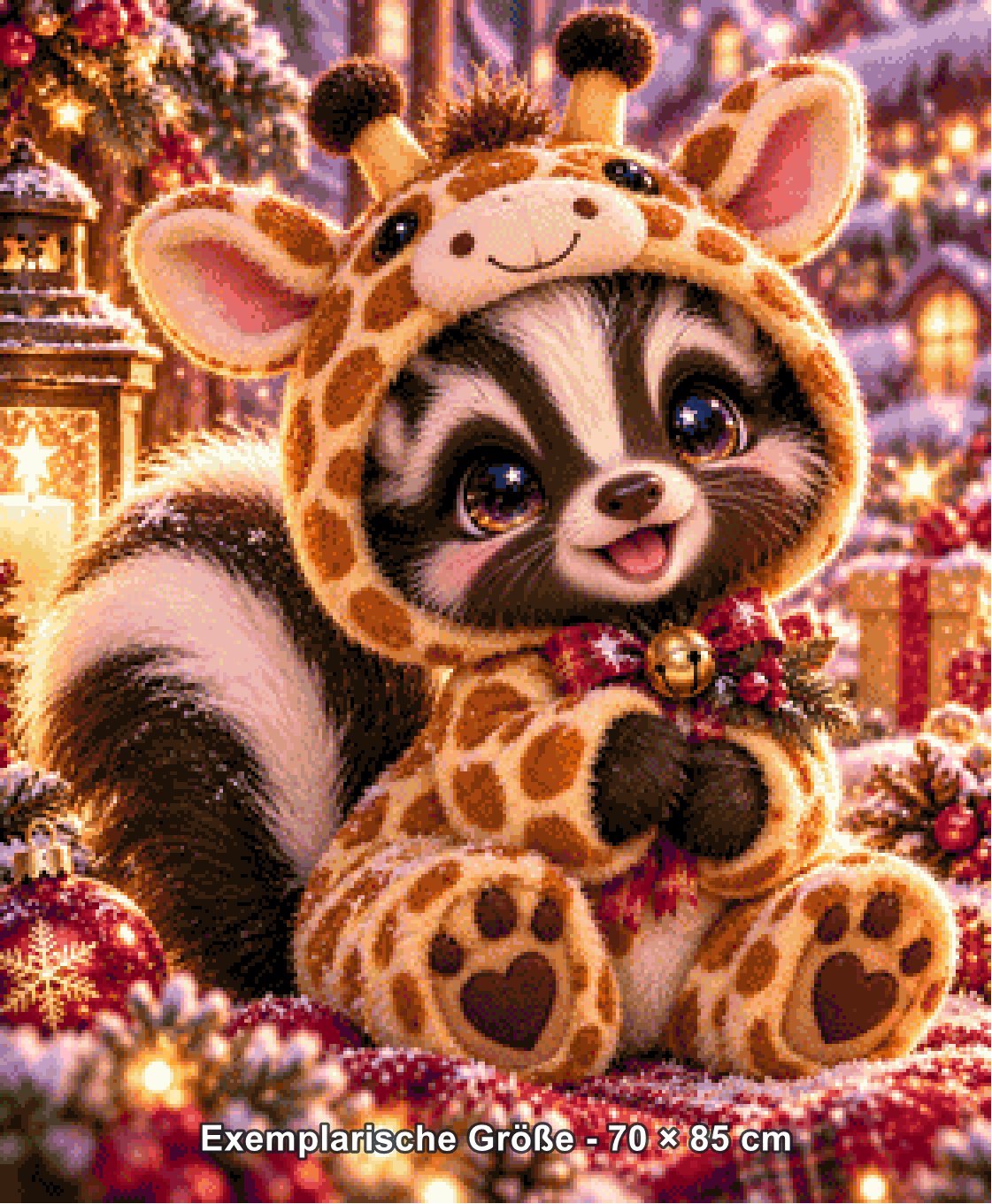 Diamond Painting - Tinkerangie - Giraffen-Waschbär im Weihnachtszauber [Digital] - Rendering einer exemplarischen Größe