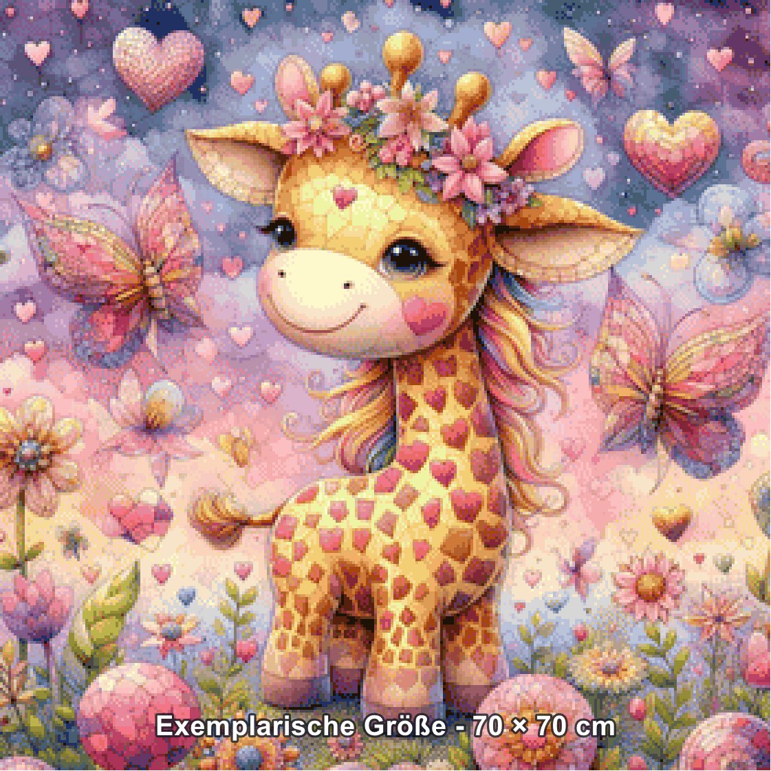 Diamond Painting - Tinkerangie - Herzgiraffe im Schmetterlingszauber [Digital] - Rendering einer exemplarischen Größe