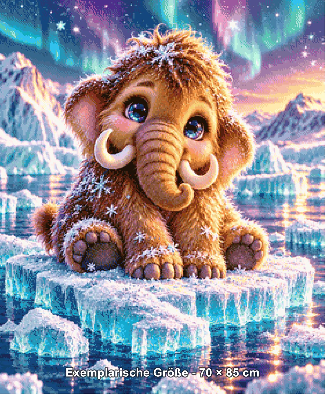 Diamond Painting - Tinkerangie - Knuddelmammut im Polarlicht [Digital] - Rendering einer exemplarischen Größe