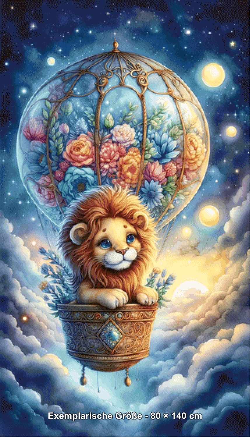 Diamond Painting - Tinkerangie - Löwenherz im Blütenballon [Digital] - Rendering einer exemplarischen Größe