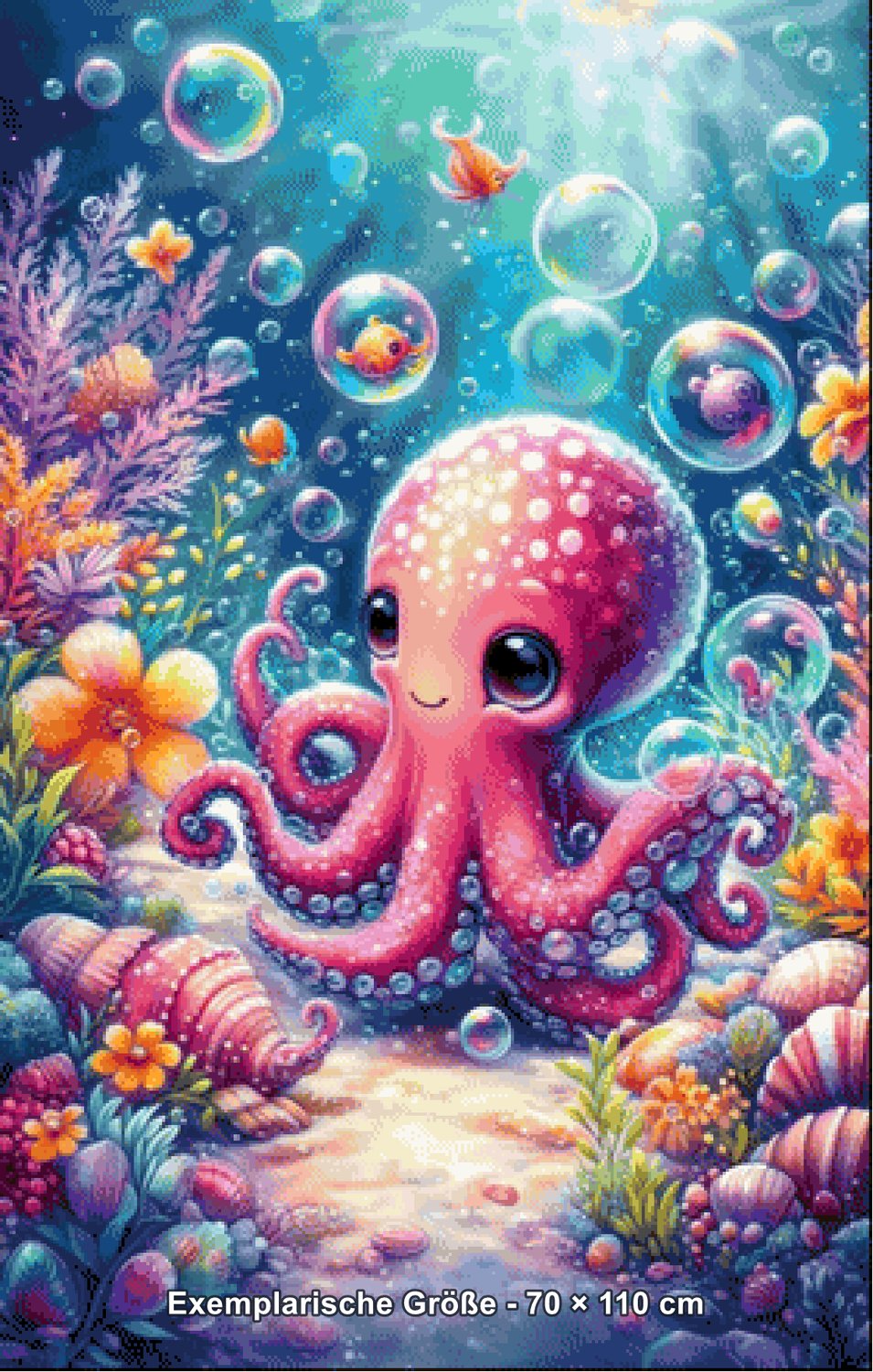 Diamond Painting - Tinkerangie - Oktopus im Blasenzauber [Digital] - Rendering einer exemplarischen Größe