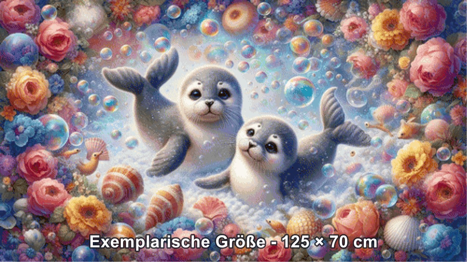 Diamond Painting - Tinkerangie - Seehundbabys im Blütenzauber [Digital] - Rendering einer exemplarischen Größe