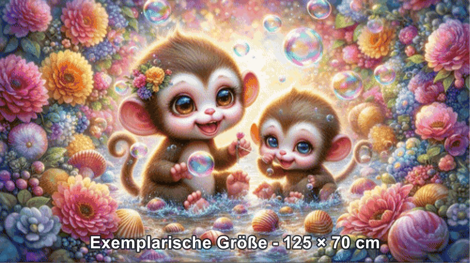 Diamond Painting - Tinkerangie - Seifenblasenzauber der Äffchen [Digital] - Rendering einer exemplarischen Größe