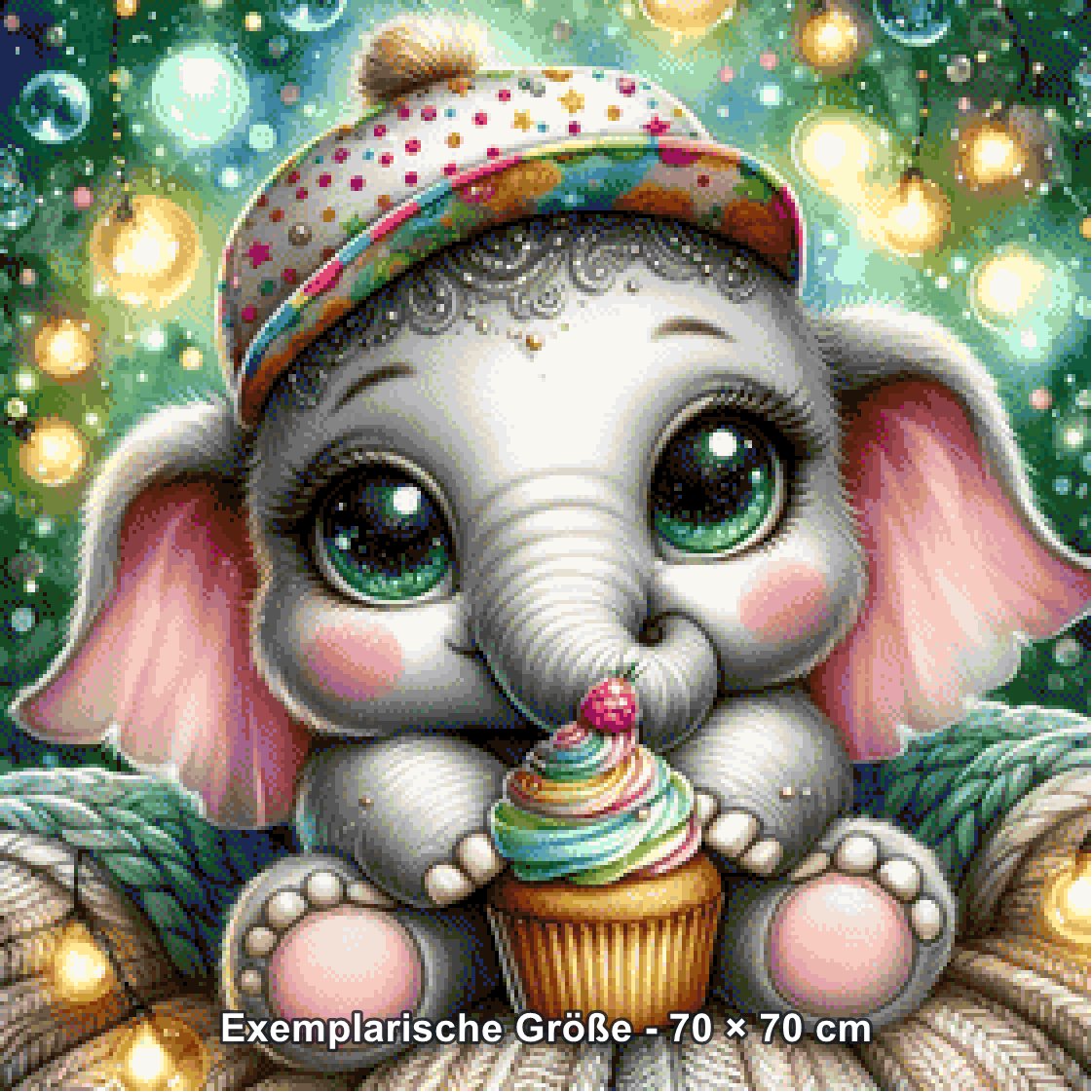 Diamond Painting - Tinkerangie - Zuckersüßer Cupcake-Elefant [Digital] - Rendering einer exemplarischen Größe