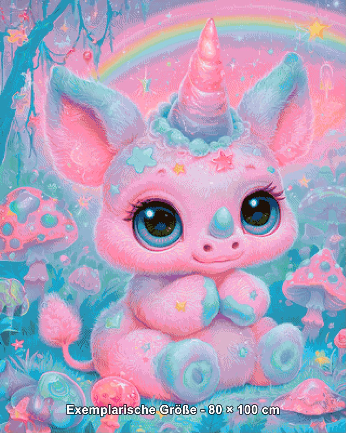 Diamond Painting - Shiny Unicorn - Kuschel-Einhorn im Regenbogenwald [Digital] - Rendering einer exemplarischen Größe