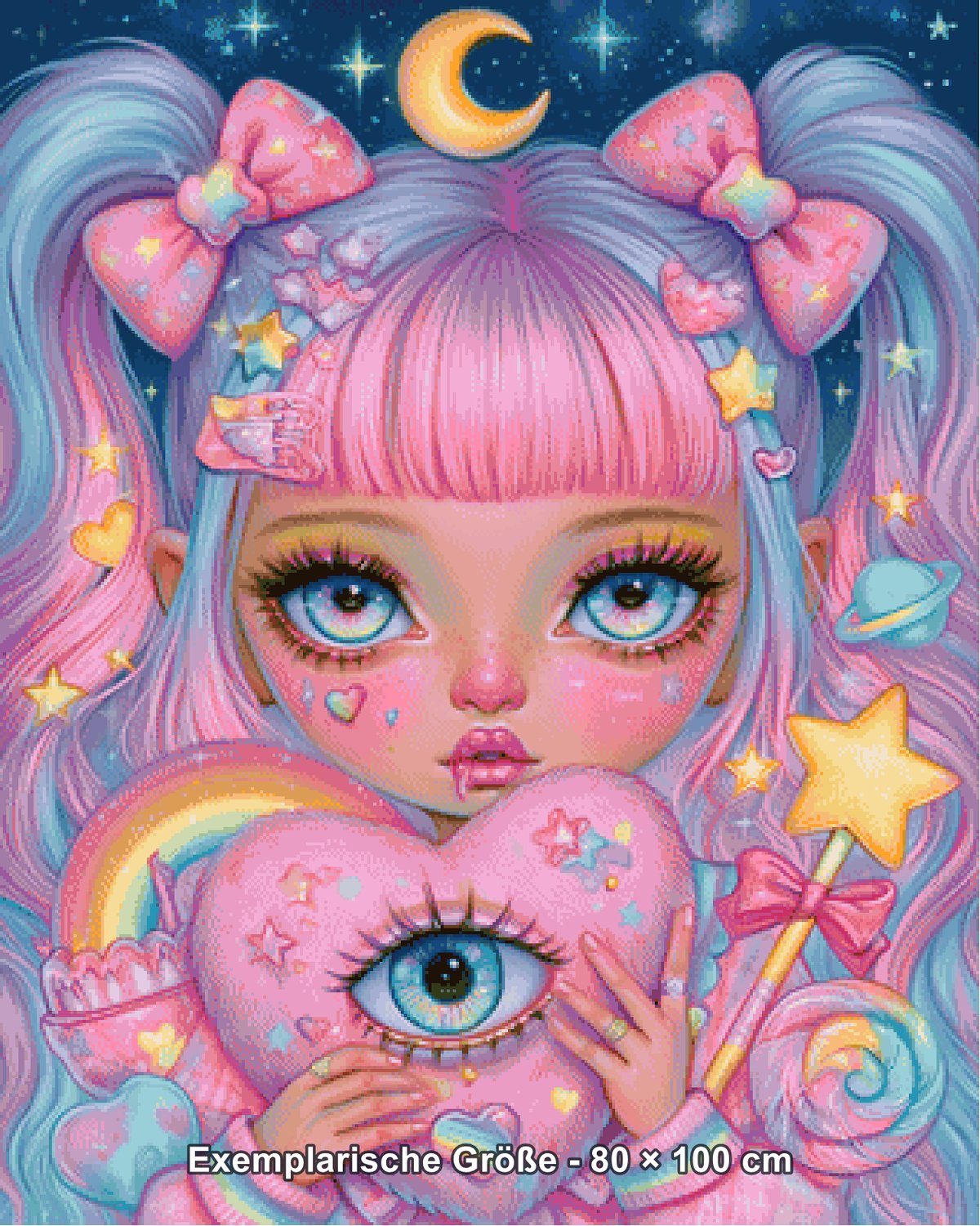 Diamond Painting - Shiny Unicorn - Mondmädchen mit Herzauge [Digital] - Rendering einer exemplarischen Größe