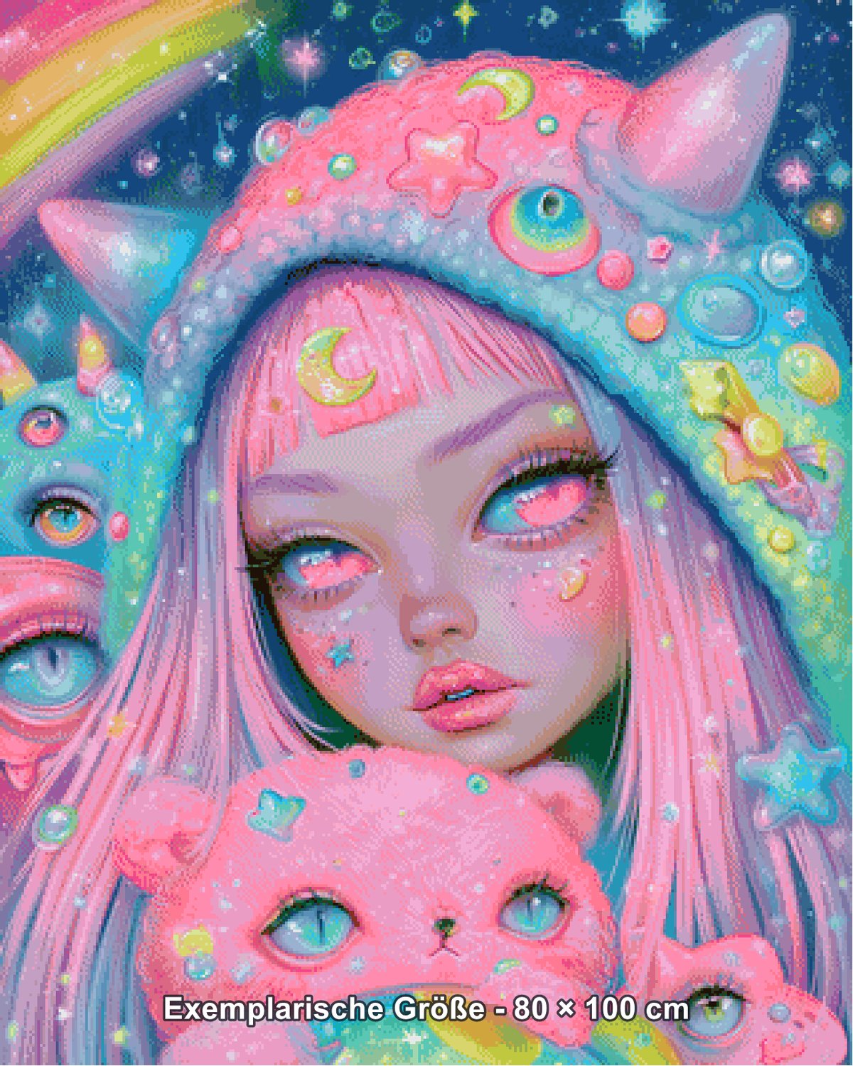 Diamond Painting - Shiny Unicorn - Mondprinzessin mit Plüschbär [Digital] - Rendering einer exemplarischen Größe