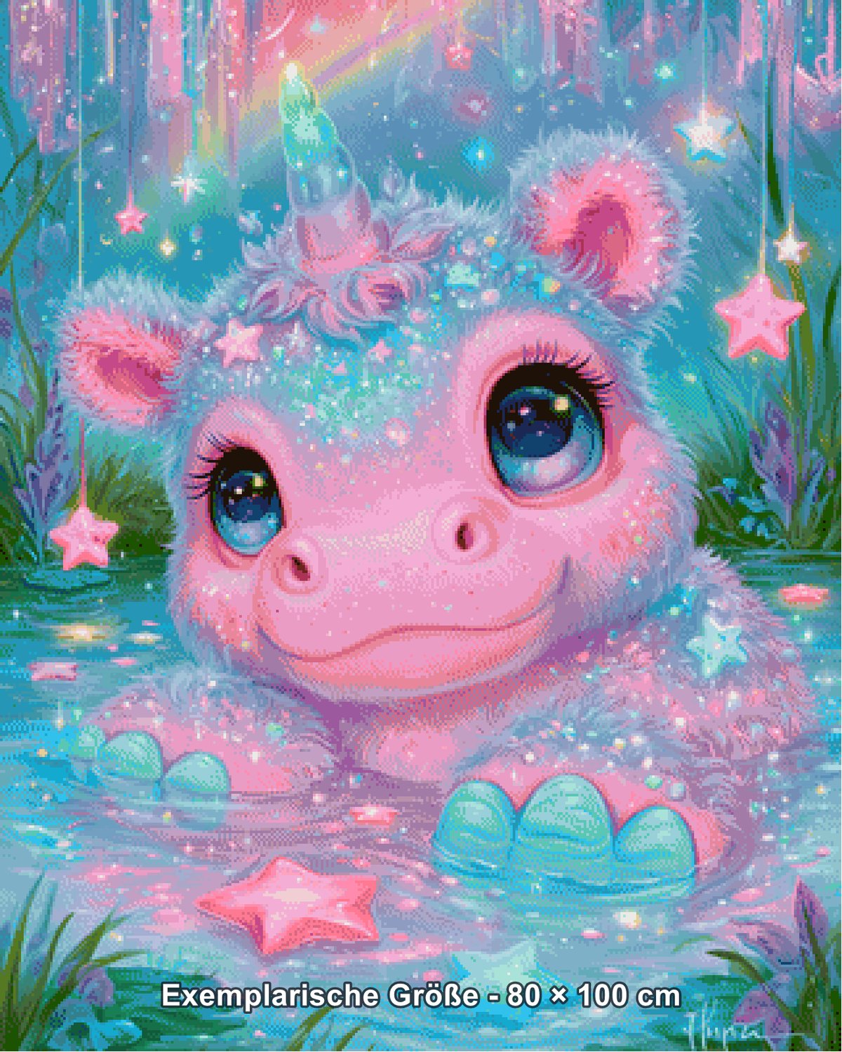 Diamond Painting - Shiny Unicorn - Regenbogen-Einhorn im Sternenbad [Digital] - Rendering einer exemplarischen Größe